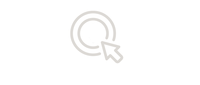 A grey computer mouse pointer hovers over a large, circular target icon on a light grey background.