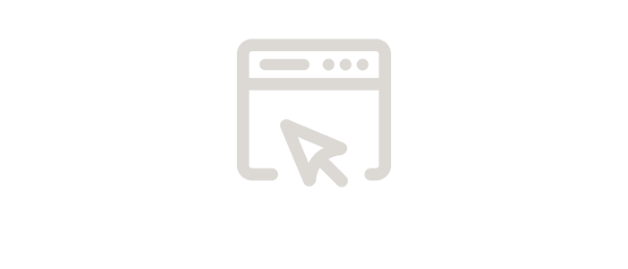 Minimalist icon of a web browser window with a large cursor arrow pointing inside, on a light grey background.