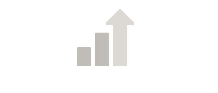 A three-bar chart with an upward-pointing arrow above the tallest bar, representing growth or progress.